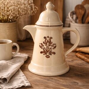 Vintage Farmhouse Stoneware Coffee Pot Tea Server Rustic Country Kitchen Decor